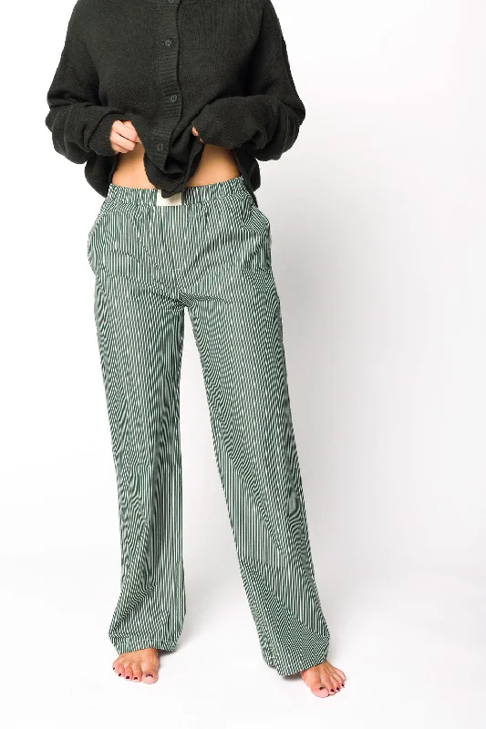 Tights pants-Jo Striped Pajama Pants in Forest Green