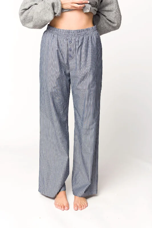 Multi-pocket pants-Michelle Striped Pajama Style Pants in Midnight