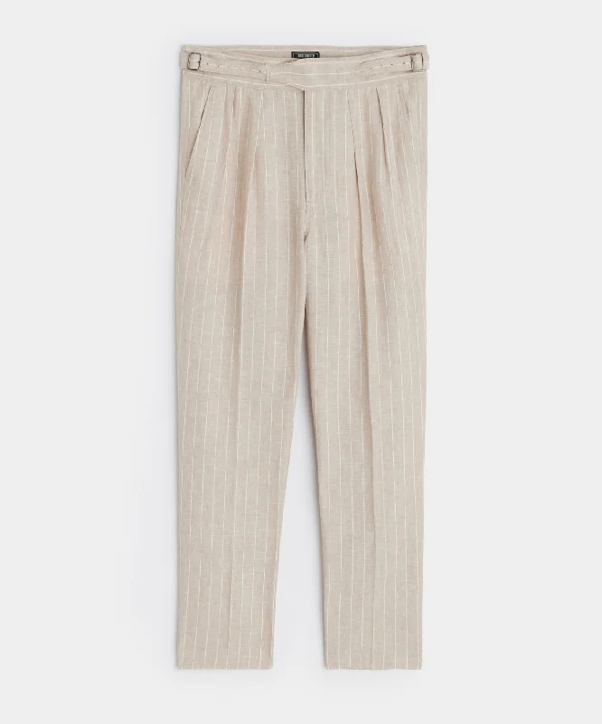 Trendy casual pants-Italian Linen Gurkha Trouser in Ecru Pinstripe