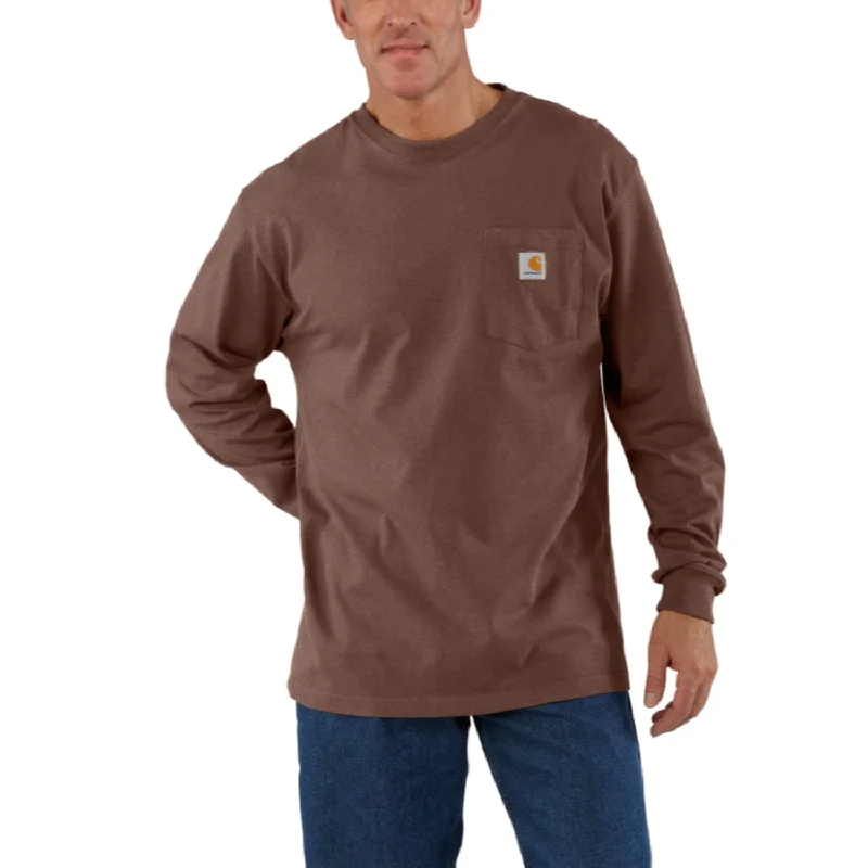 men’s T-shirt-Carhartt Men's Long Sleeve Pocket T-Shirt_Mocha Heather