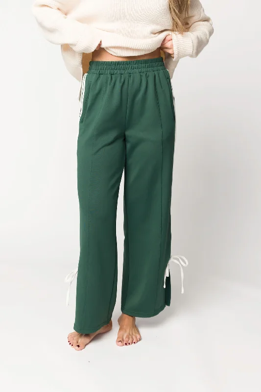 Summer pants-Murphy Track Pants with Bow Detail in Green/White