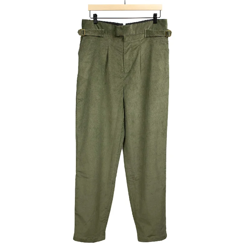 Thermal pants-Karl side tab trousers in Green cotton corduroy