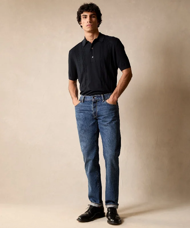 Quick-dry pants-Slim Selvedge Jean in Mid-Blue Wash