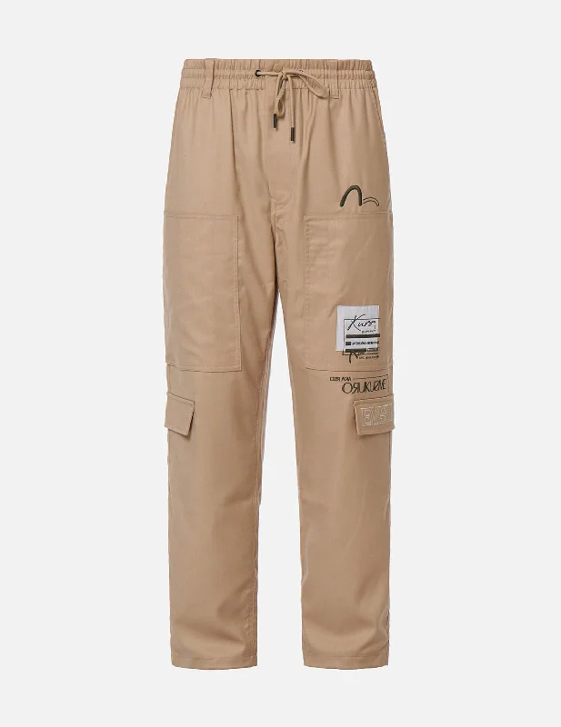 Windproof pants-Logo Patch Wide Leg Cargo Pants