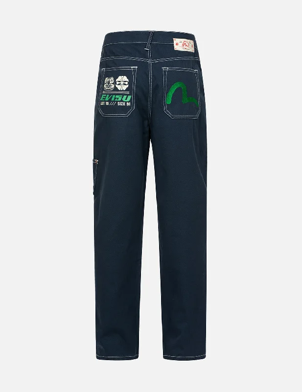 Slim casual pants-Seagull Embroidery with Contrasting Stitch Straight Fit Cargo Pants