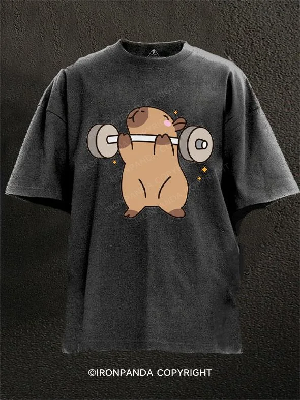 funny animal print T-shirt-Capybara Gym Washed Gym Shirt