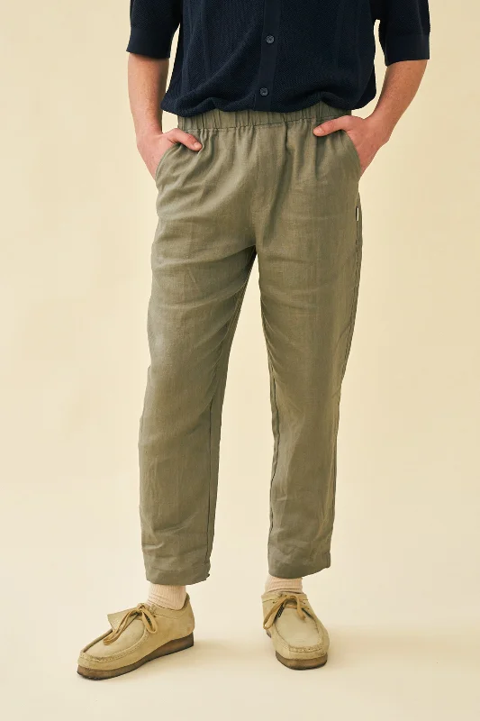 Breathable pants-SEVILLE LINEN TROUSERS - KHAKI