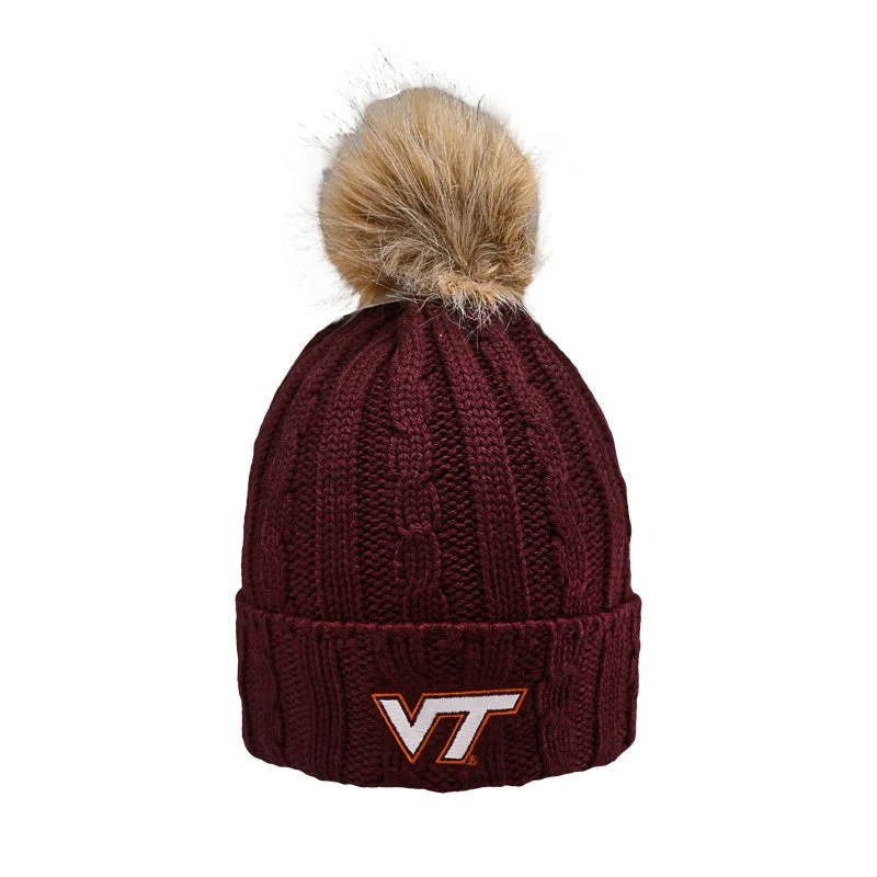 Colorful hats-Virginia Tech Women's Alps Knit Faux Fur Pom Beanie