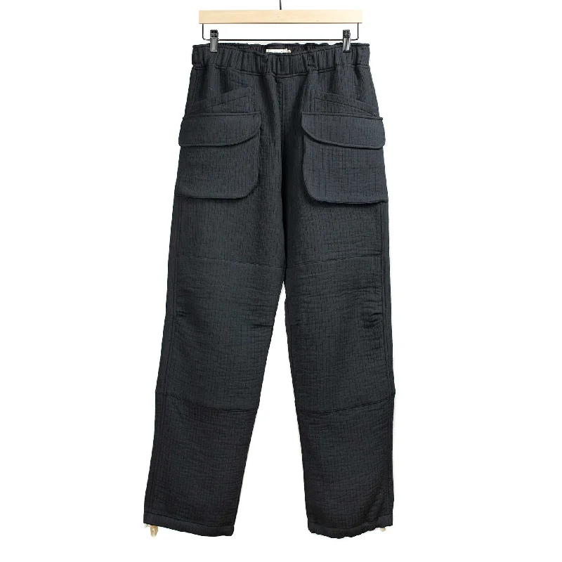 Striped pants-Tundra trousers in black double weave quilted cotton