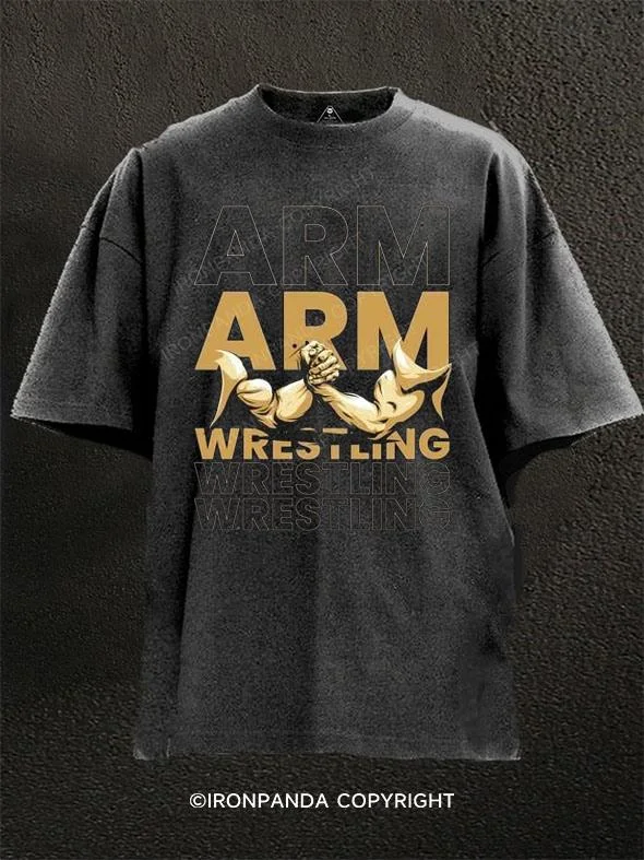 hip-hop T-shirt-Armwrestling Washed Gym Shirt