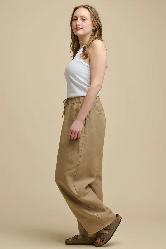 Thermal pants-Women's Lorna Elasticated Waist Linen Trouser - Truffle