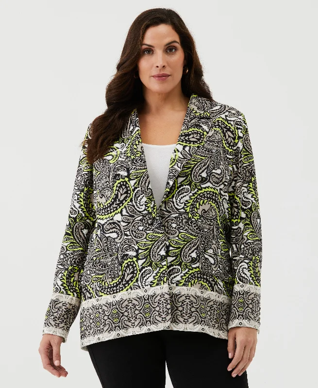 Elegant jacket-Plus Size Unlined Paisley Print Single Breasted Blazer