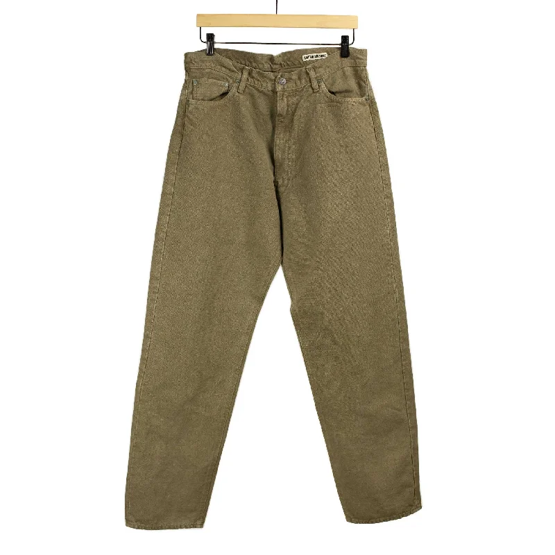 Slim casual pants-Five pocket trousers in washed brown cotton and hemp oxford cloth