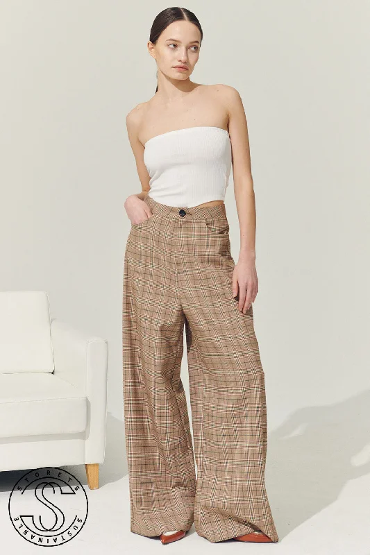 Cotton fabric pants-Re:born Mya Wide Leg Pants in Plaid