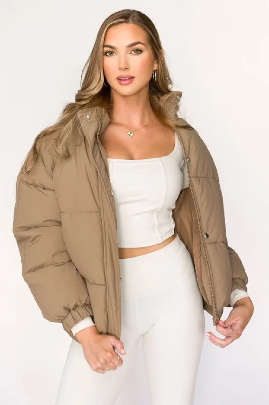 Zip design jacket-Jasmine Oversized Puffer Jacket in Khaki