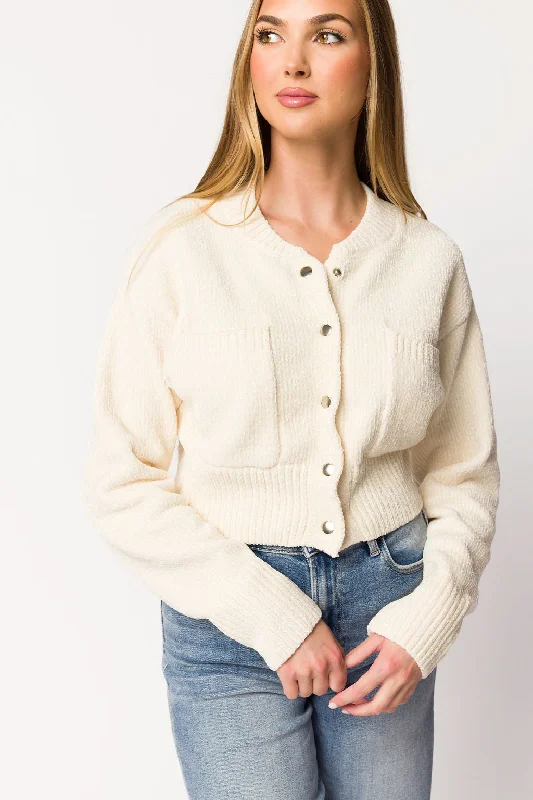 Warm winter jacket-Kendall Knit Bomber Jacket in Ivory