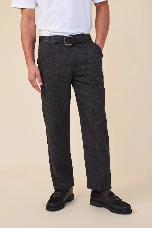 Wide-leg pants-HERRINGBONE WOOL TROUSER - CHARCOAL