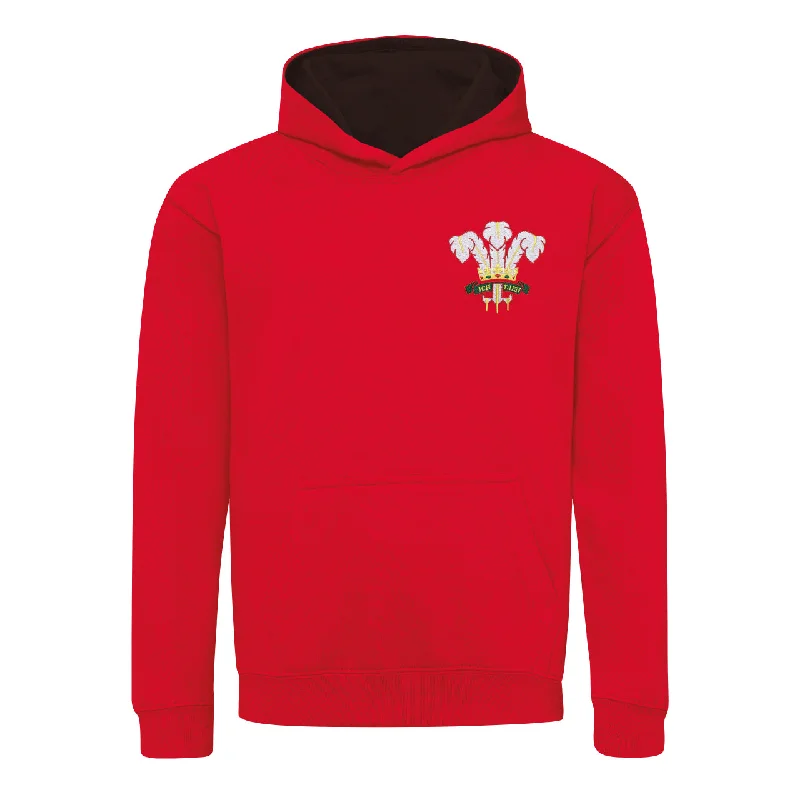 Relaxed fit hoodie-Kids Wales CYMRU Rugby Retro Style Two Tone Hooded Sweatshirt