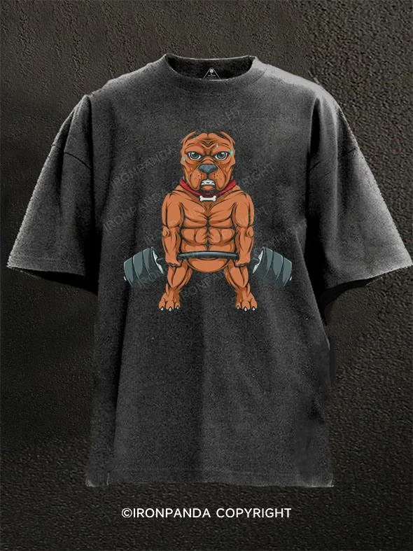 v-neck T-shirt-Funny Squat Body Builder Bulldog Washed Gym Shirt