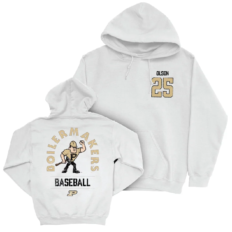 Street brand hoodie-Baseball White Mascot Hoodie   - Brayden Olson