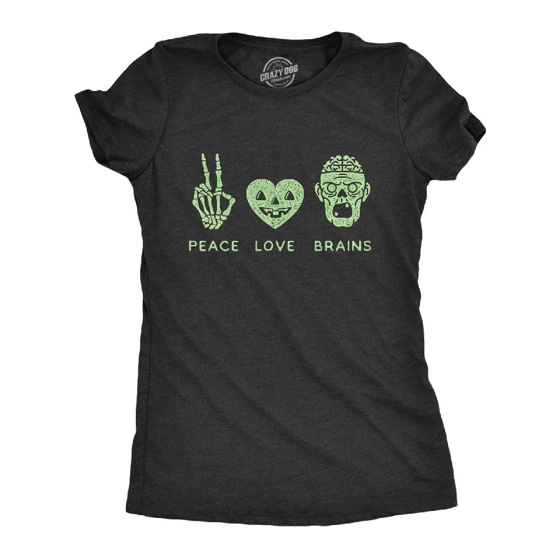 oversized graphic T-shirt-Peace Love Brains Women's T Shirt