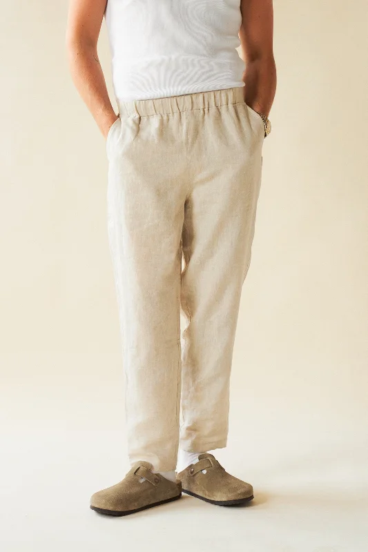 Leather pants-ALFAMA LINEN TROUSERS - SAND