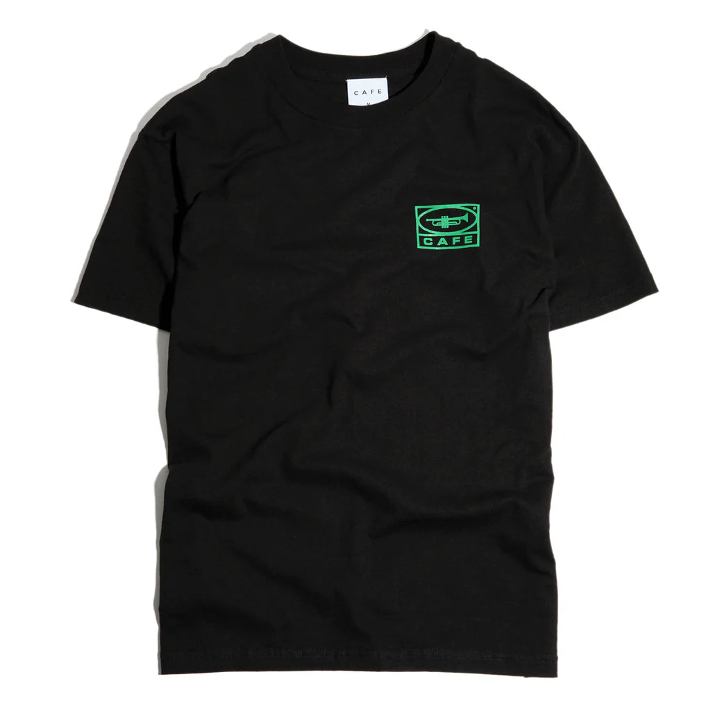 cartoon character T-shirt-Skateboard Cafe 45 T-Shirt Black/Forest Green