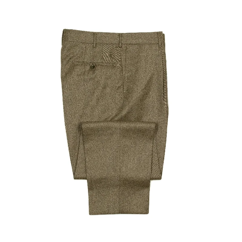 Fashion pants-Manhattan high-rise wide tapered pleated trousers in brown melange cavalry twill wool (restock)