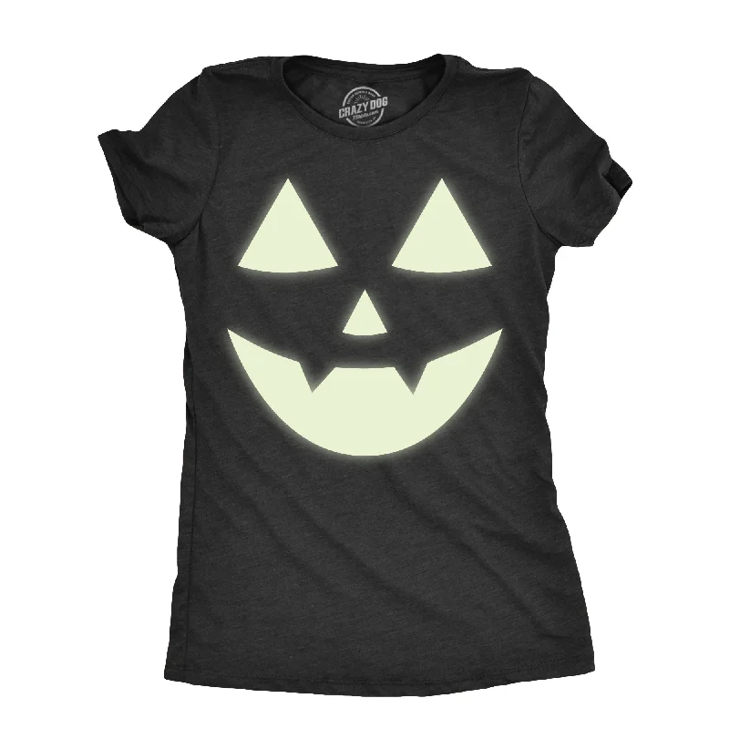 v-neck T-shirt-Glow In The Dark Jack O Lantern Women's T Shirt