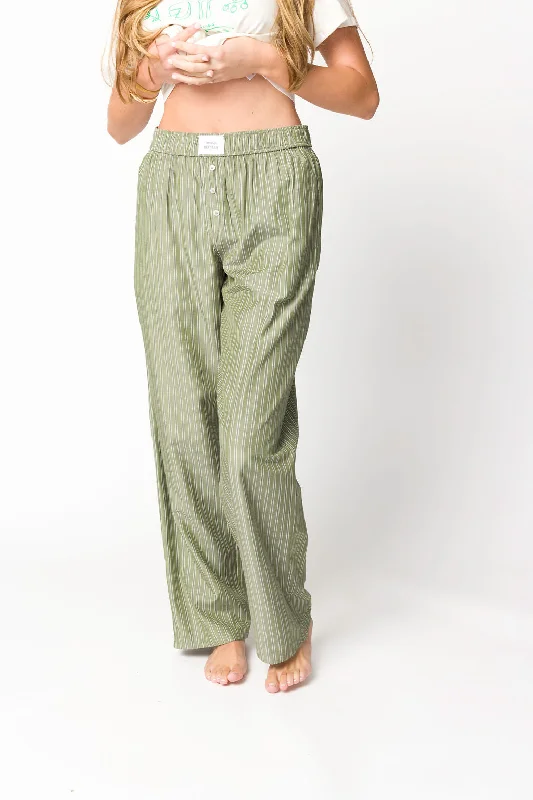 Inner layer pants-Adrianne Striped Boxer Pants in Olive