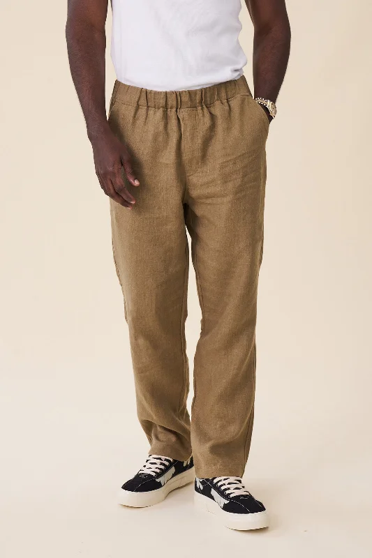 Spring autumn pants-RELAXED WIDE LEG LINEN TROUSERS - ARMY GREEN