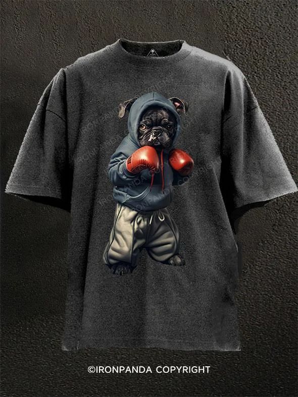 travel T-shirt-boxing bulldog Washed Gym Shirt