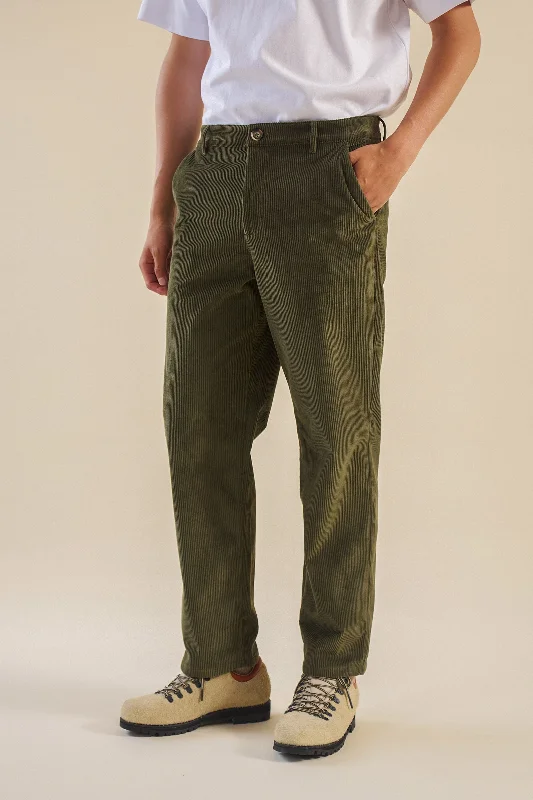 Trendy casual pants-ARMY GREEN CORDUROY TROUSERS