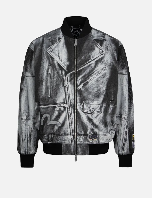 Broad-shoulder jacket-Replicate Biker Allover Print Relax Fit Bomber Jacket