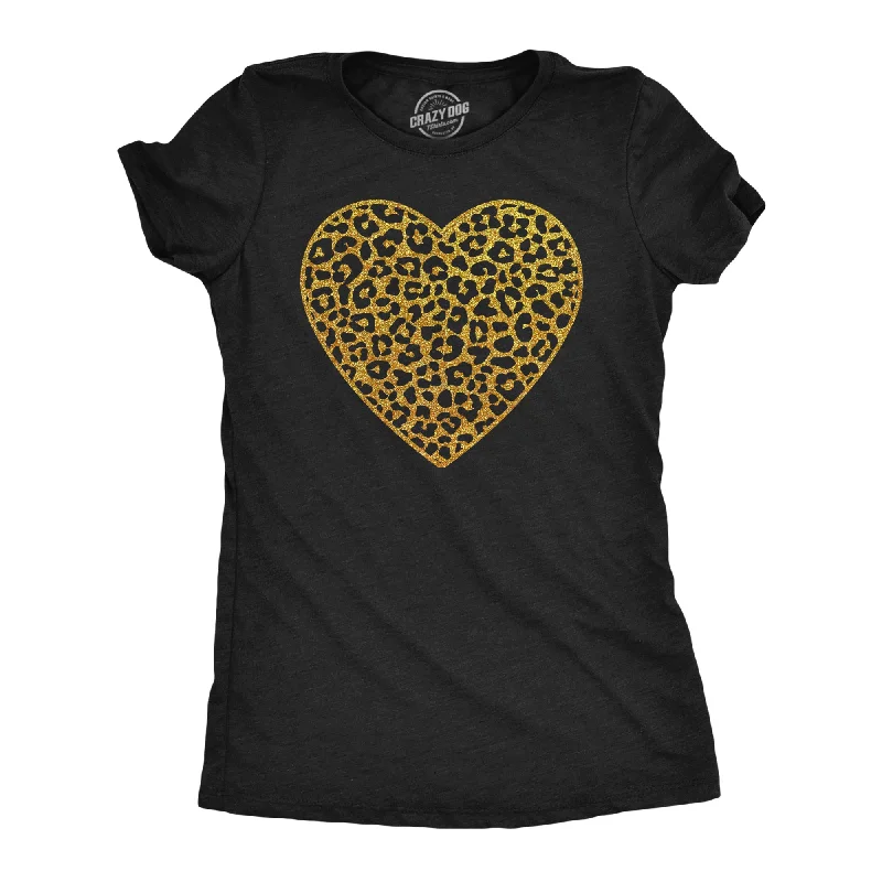 workout T-shirt-Gold Glitter Leopard Print Heart Women's T Shirt