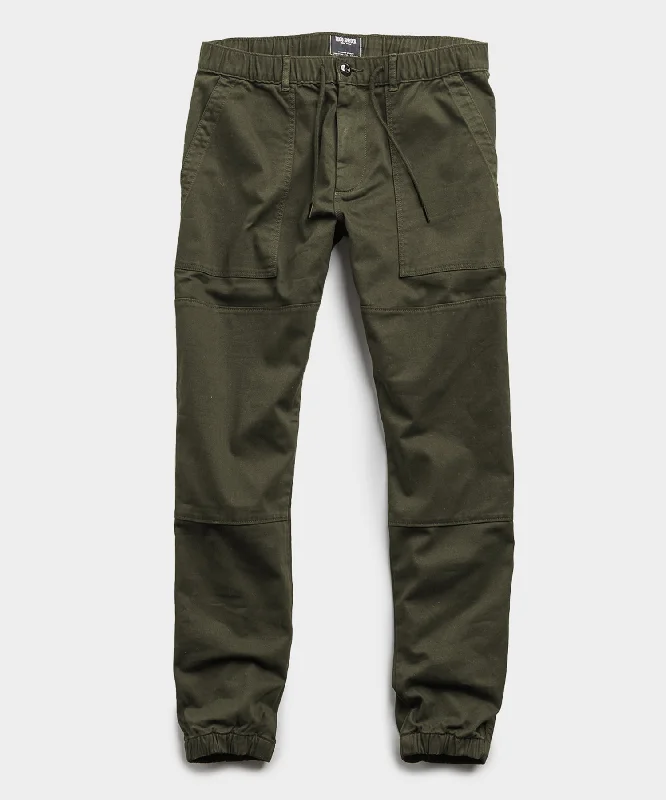 Wool pants-Italian Stretch Drawstring Camp Jogger in Olive