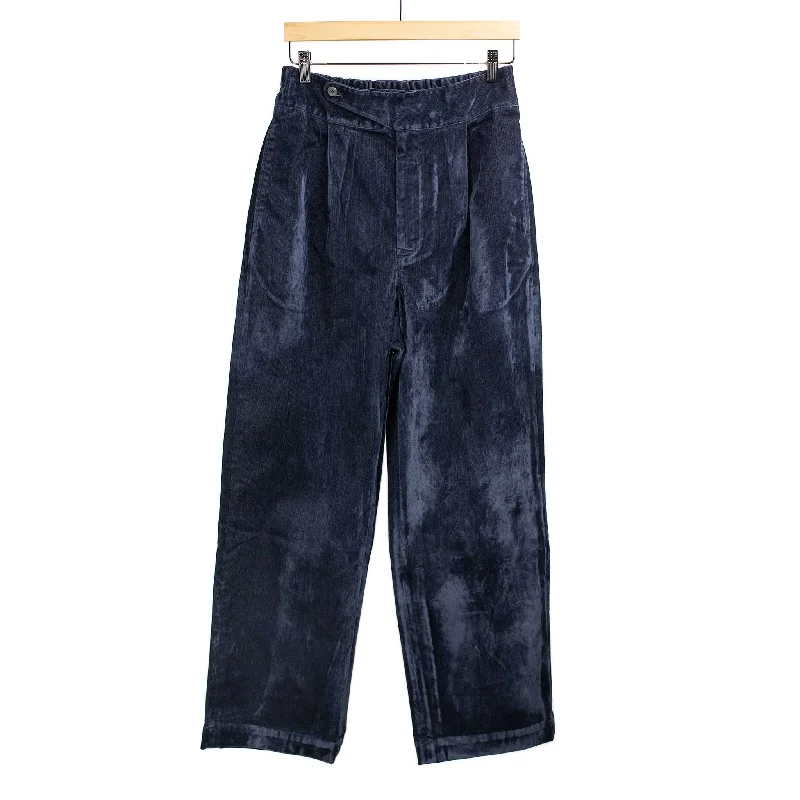 Breathable pants-Pleated velvet denim trousers in deep navy cotton