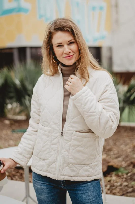 Camo jacket-Cream Cute Garment Washed Quilted Jacket