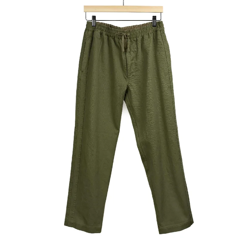 Classic pants-Easy pants in olive green twill