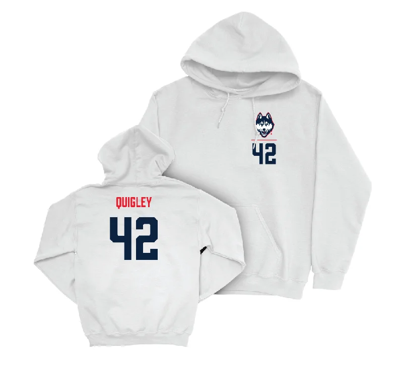 Graphic print hoodie-UConn Baseball Logo White Hoodie - Stephen Quigley | #42