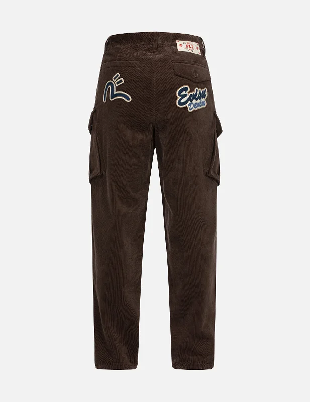 Black casual pants-Logo and Seagull Embroidery Relax Fit Corduroy Pants