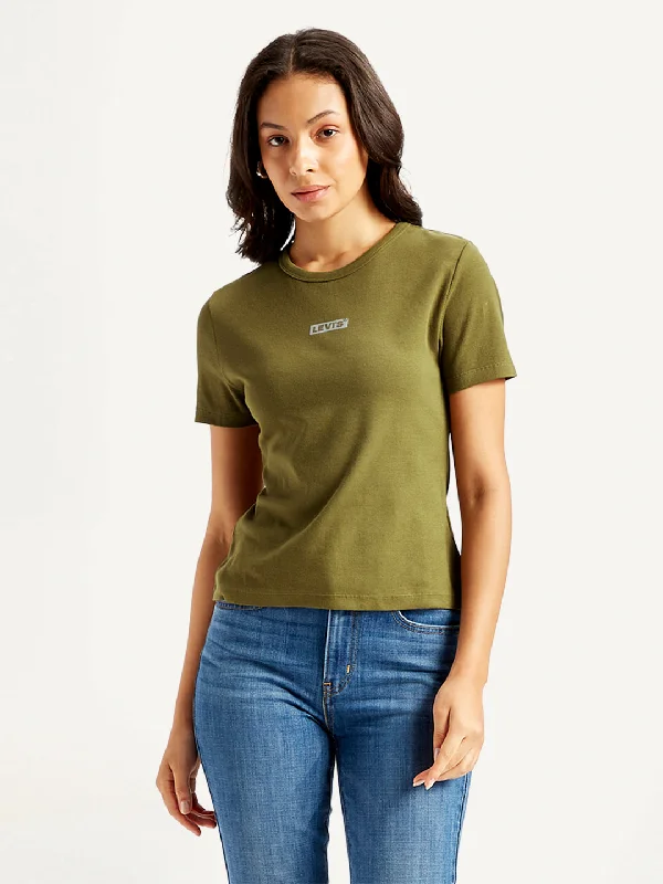 trendy T-shirt-Women's Solid Green Crew Neck T-shirt