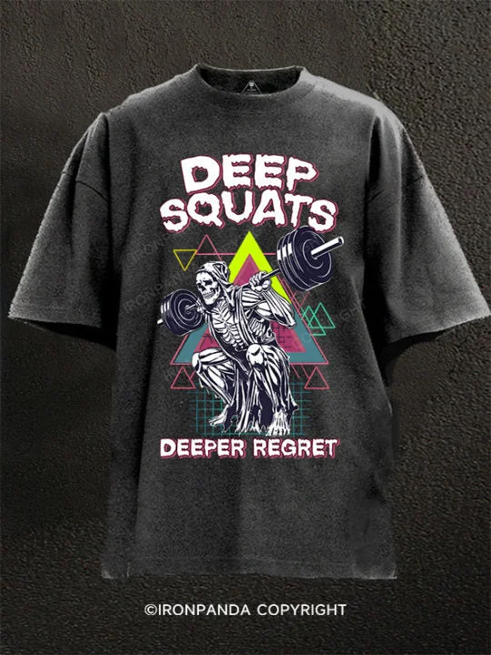 oversized graphic T-shirt-Deep Squats Deeper Regret Washed Gym Shirt