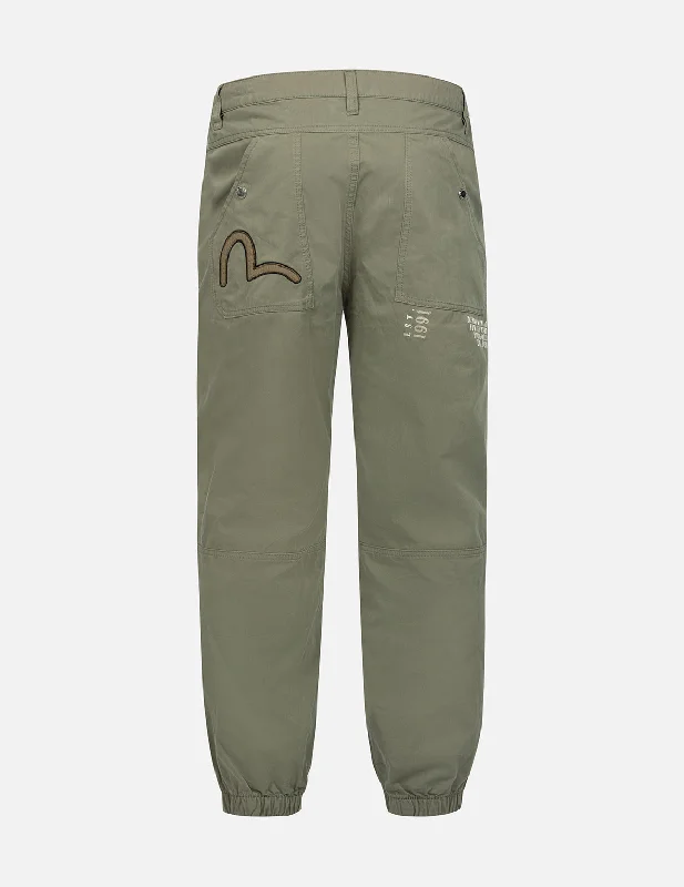 Straight-leg pants-Seagull Appliqué Embroidery and Slogan Print Relax Fit Cargo Pants