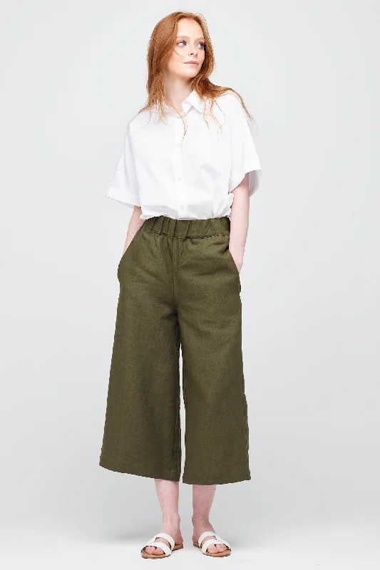 Casual denim pants-Women's Short PJ Trousers - Khaki Linen