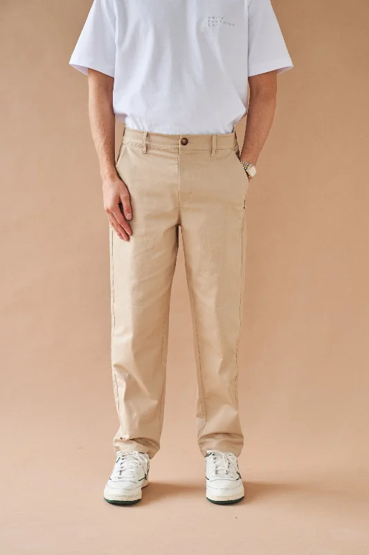 Fast-drying pants-BEIGE TWILL STRAIGHT TROUSER