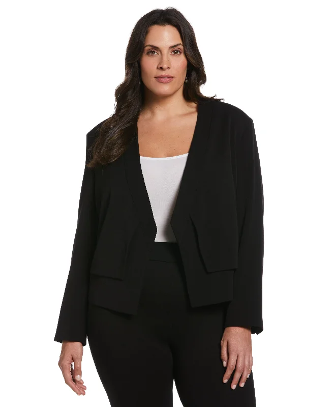 Shiny jacket-Plus Size Cropped Angled Open Blazer