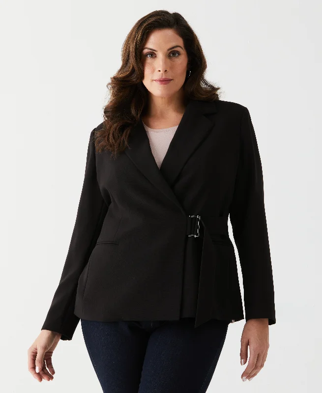 Business casual jacket-Plus Size Double Breasted Tie Wrap Blazer