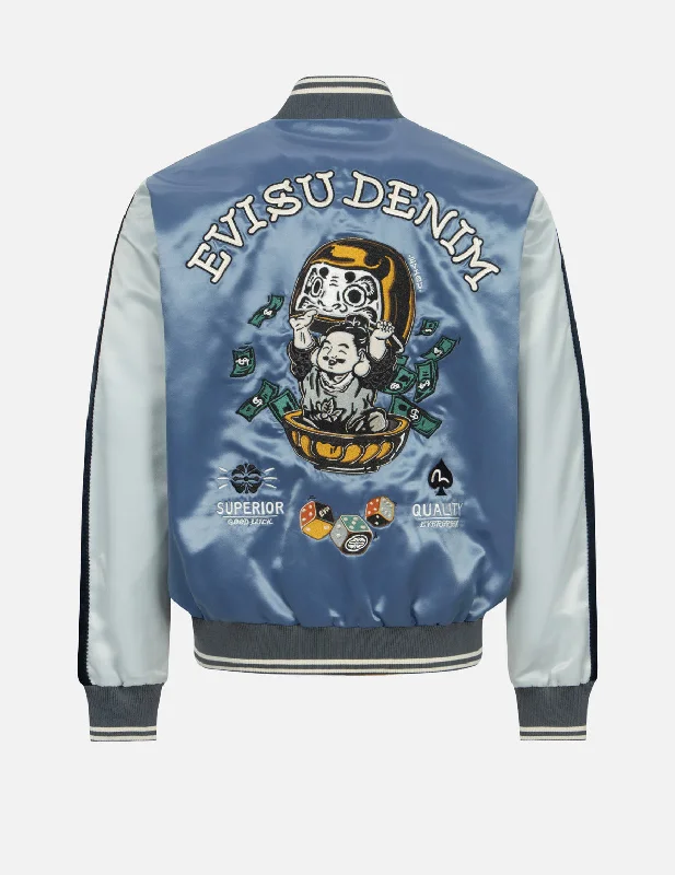 Wool jacket-Playful Godhead and Daruma Embroidery Relax Fit Souvenir Jacket