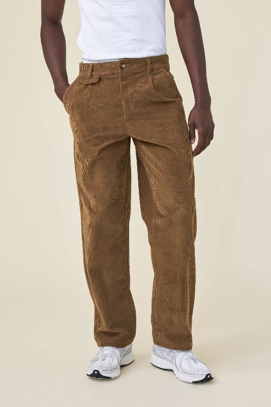 Zipper slim pants-WIDE LEG CORDUROY TROUSER - PECAN BROWN